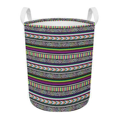 Colorful Leopard Navajo Tribal Print Round Laundry Basket