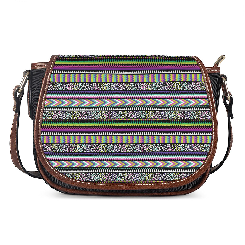 Colorful Leopard Navajo Tribal Print Saddle Bag