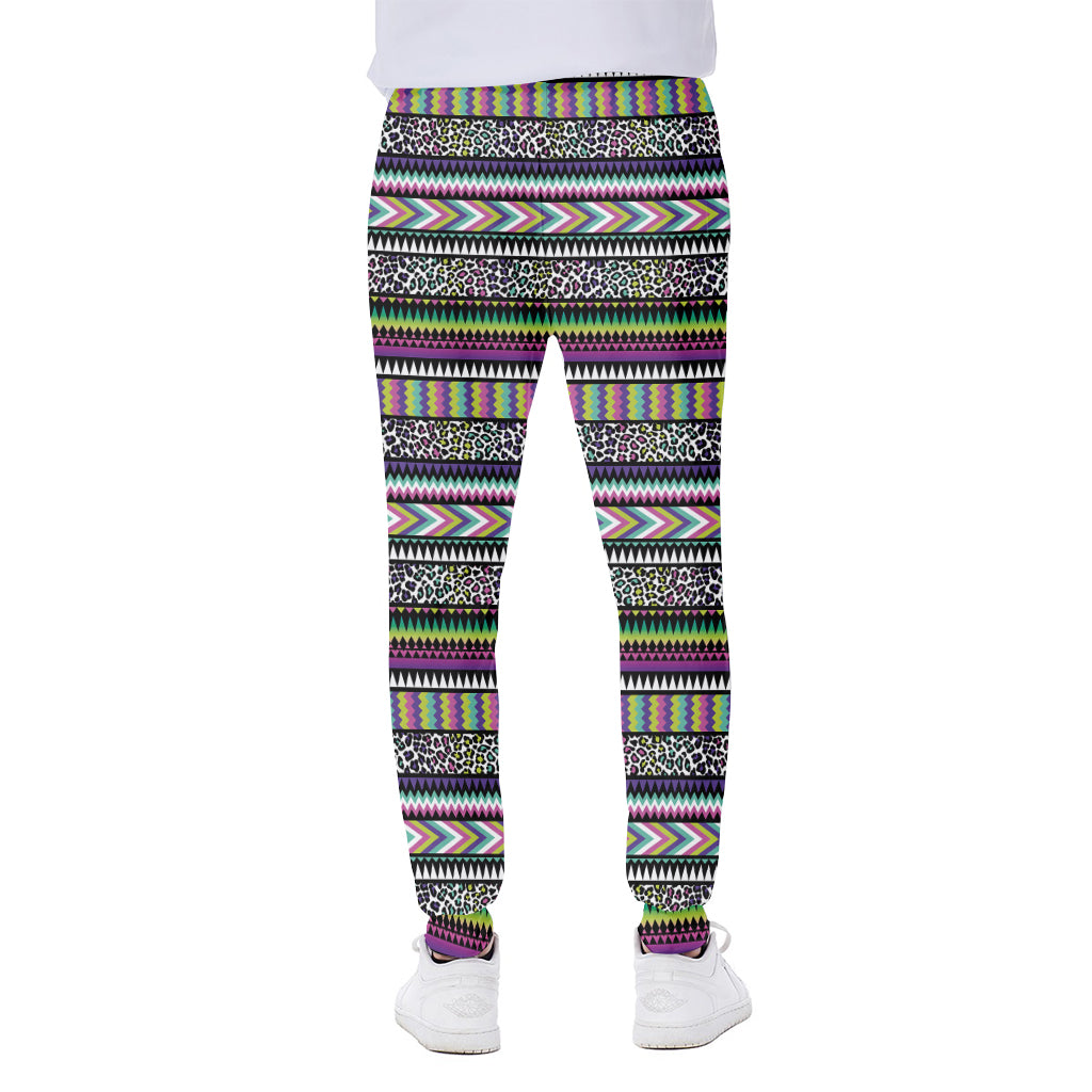 Colorful Leopard Navajo Tribal Print Scuba Joggers