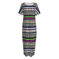 Colorful Leopard Navajo Tribal Print Short Sleeve Long Nightdress