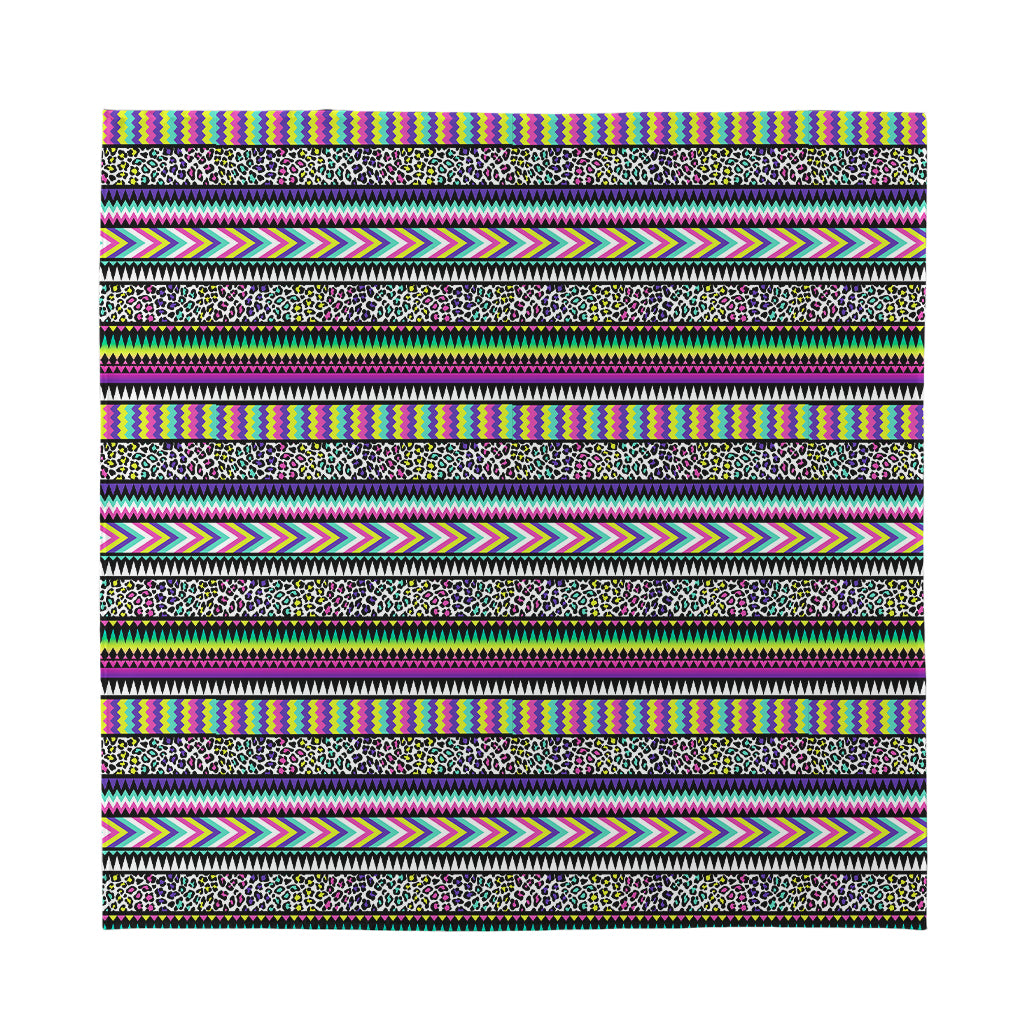 Colorful Leopard Navajo Tribal Print Silk Bandana