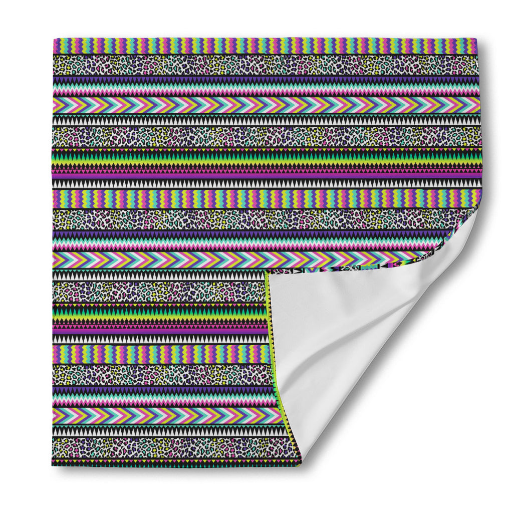 Colorful Leopard Navajo Tribal Print Silk Bandana