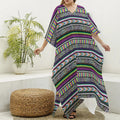 Colorful Leopard Navajo Tribal Print Silk V-Neck Kaftan Dress