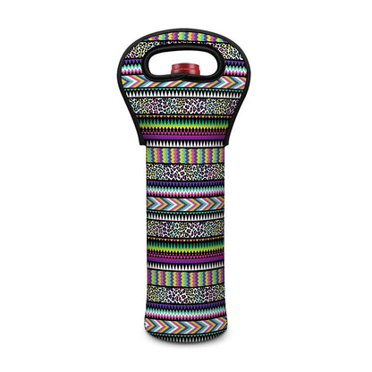 Colorful Leopard Navajo Tribal Print Single Neoprene Wine Tote