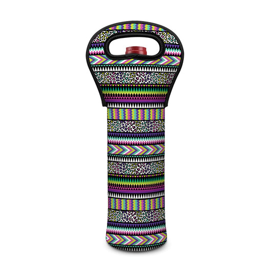 Colorful Leopard Navajo Tribal Print Single Neoprene Wine Tote