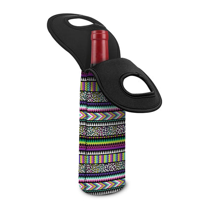 Colorful Leopard Navajo Tribal Print Single Neoprene Wine Tote
