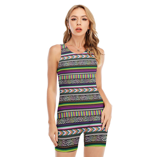 Colorful Leopard Navajo Tribal Print Sleeveless One Piece Swimsuit