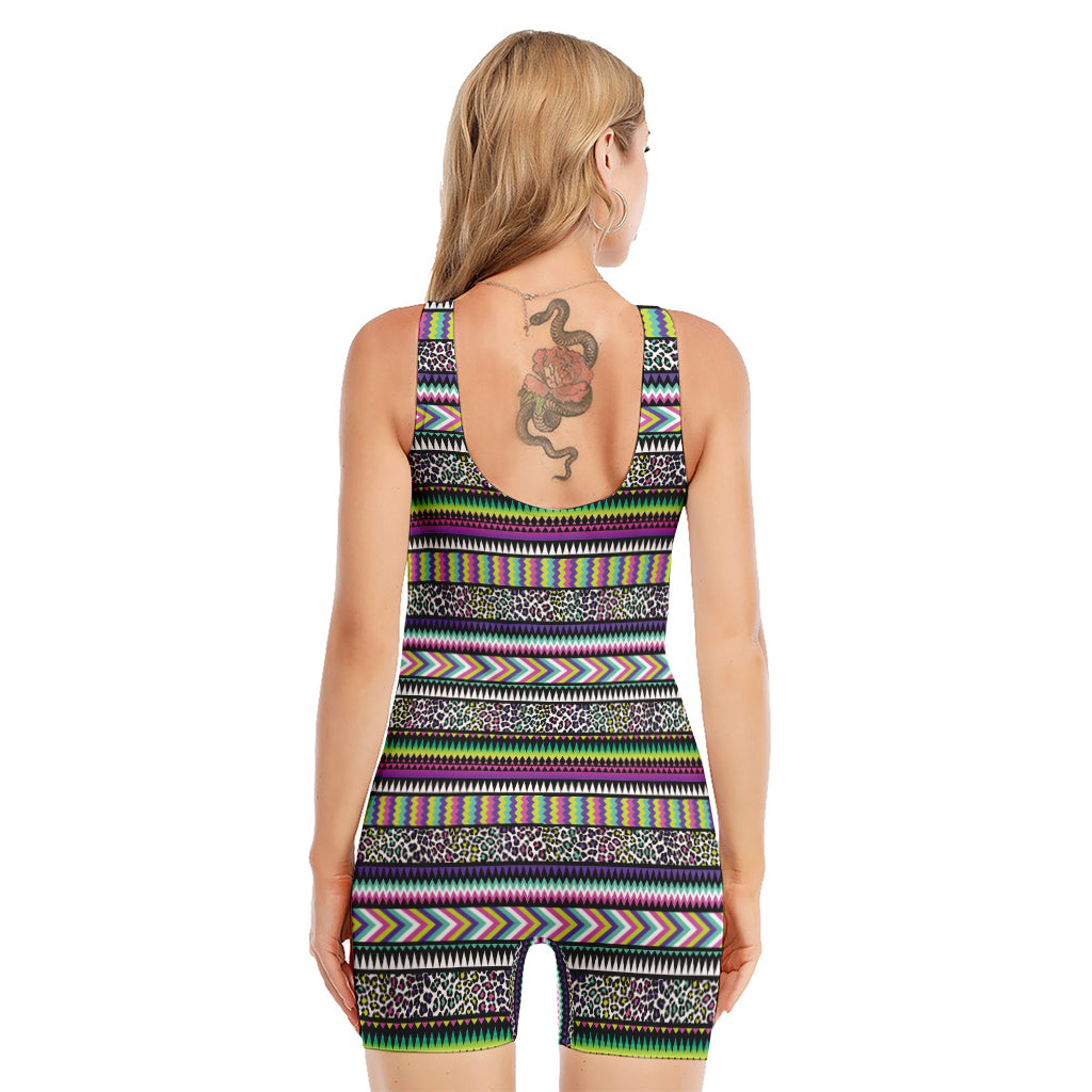 Colorful Leopard Navajo Tribal Print Sleeveless One Piece Swimsuit