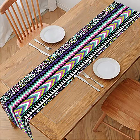 Colorful Leopard Navajo Tribal Print Table Runner