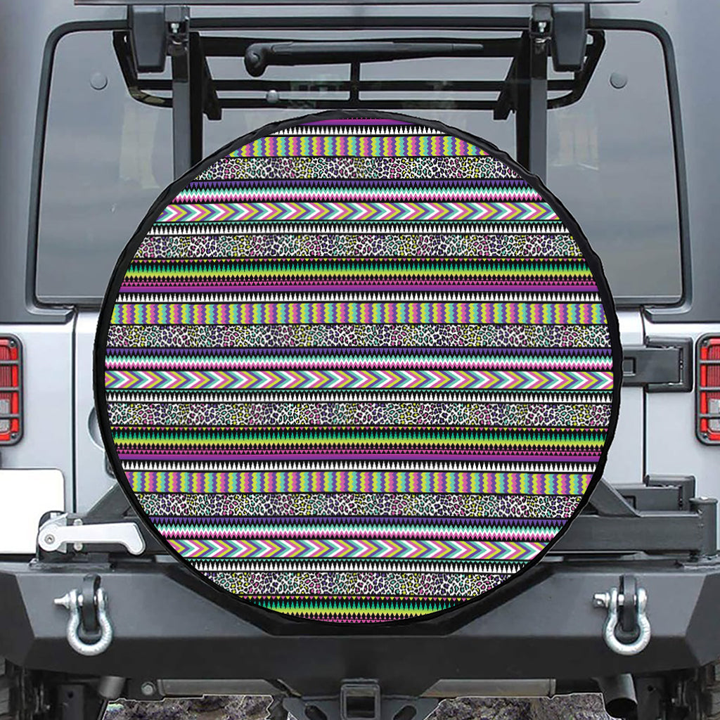 Colorful Leopard Navajo Tribal Print Tire Cover