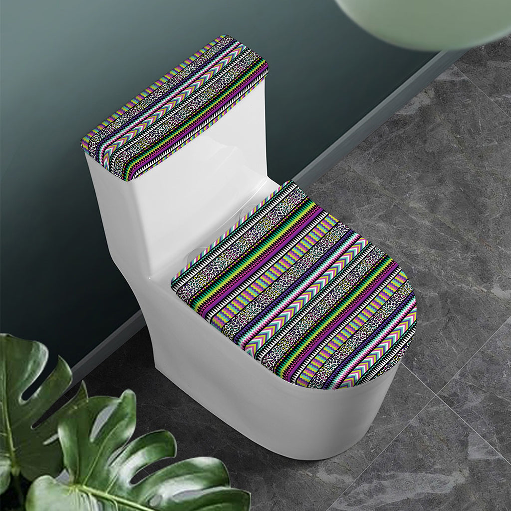 Colorful Leopard Navajo Tribal Print Toilet Lid And Tank Cover Set