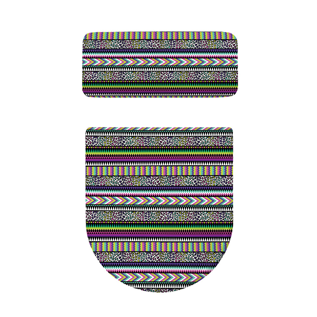 Colorful Leopard Navajo Tribal Print Toilet Lid And Tank Cover Set