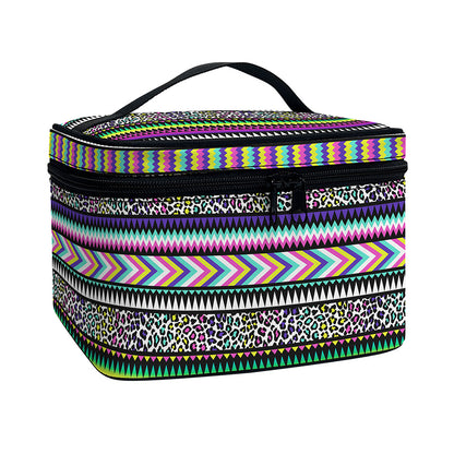 Colorful Leopard Navajo Tribal Print Travel Makeup Bag