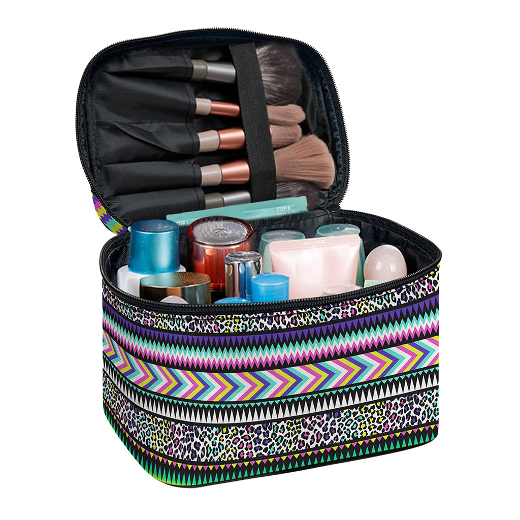 Colorful Leopard Navajo Tribal Print Travel Makeup Bag