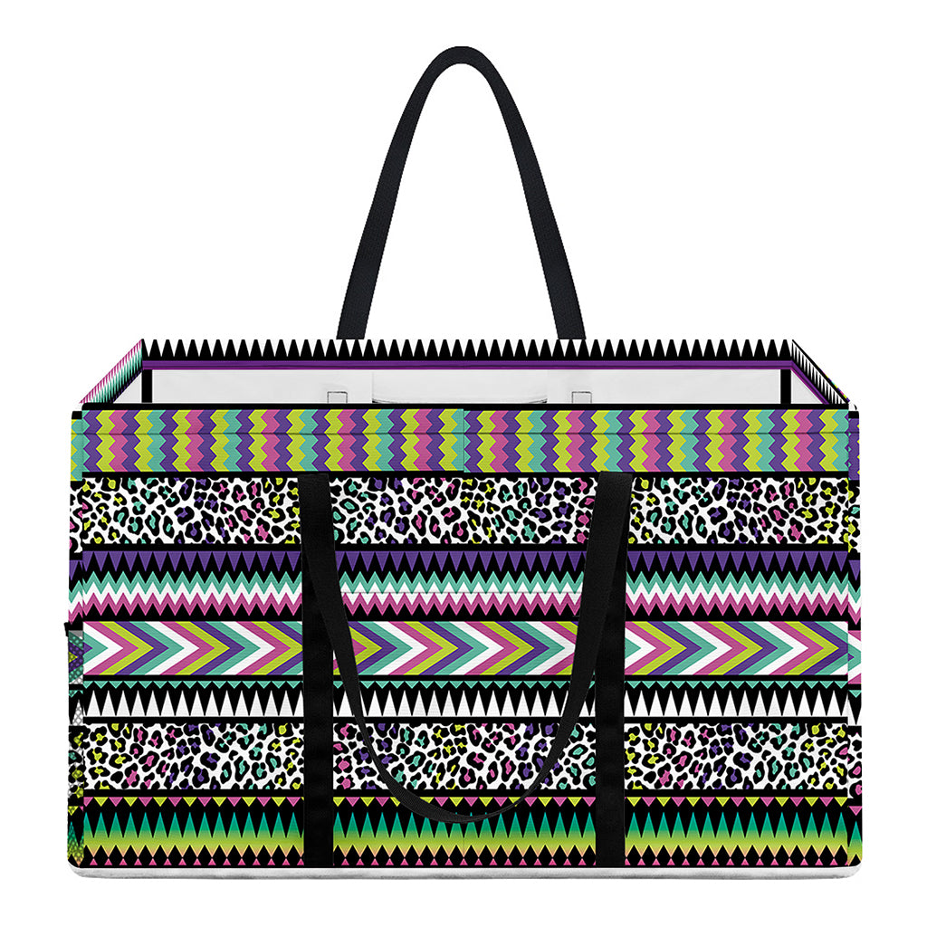 Colorful Leopard Navajo Tribal Print Utility Tote Bag