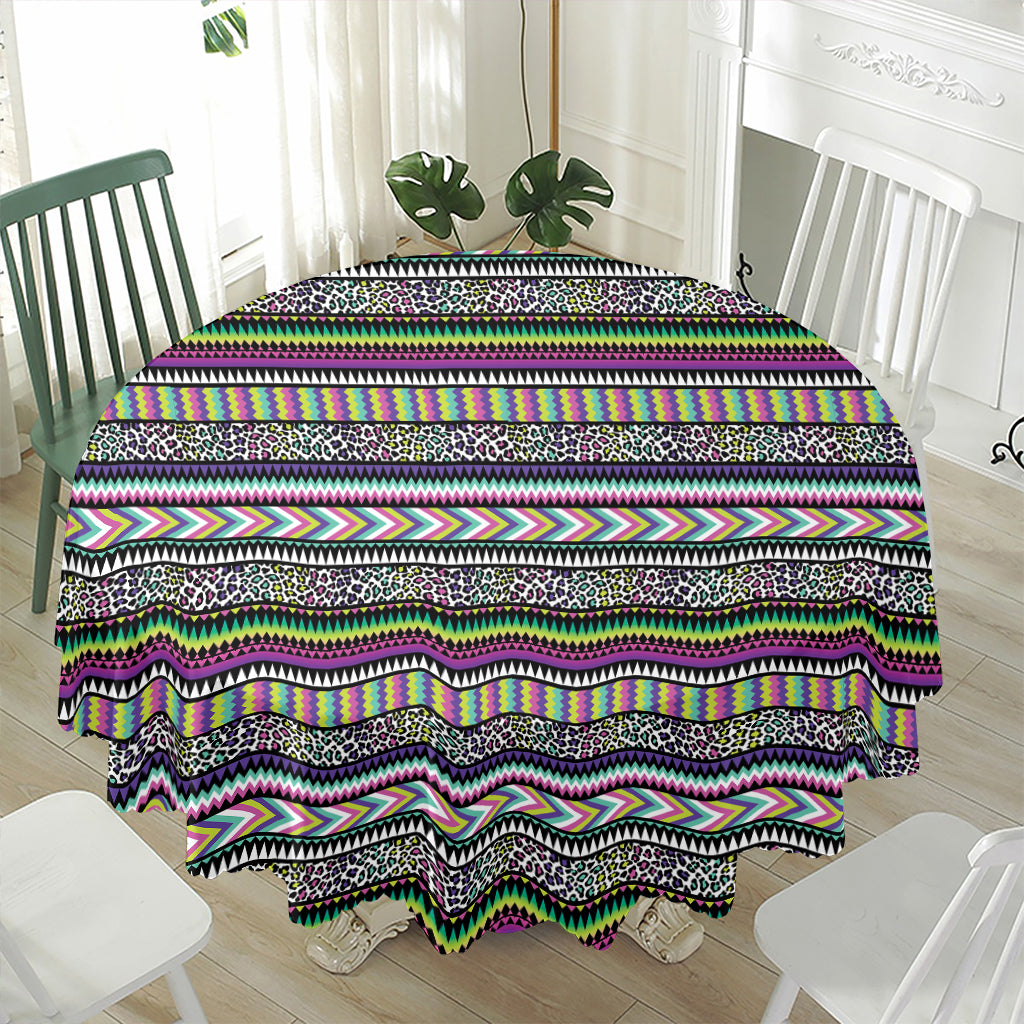 Colorful Leopard Navajo Tribal Print Waterproof Round Tablecloth
