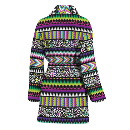 Colorful Leopard Navajo Tribal Print Women's Bathrobe