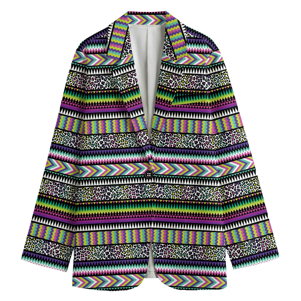 Colorful Leopard Navajo Tribal Print Women's Blazer
