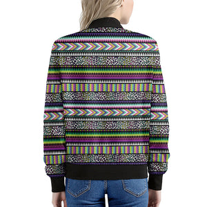 Colorful Leopard Navajo Tribal Print Women's Bomber Jacket