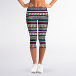 Colorful Leopard Navajo Tribal Print Women's Capri Leggings