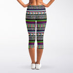 Colorful Leopard Navajo Tribal Print Women's Capri Leggings