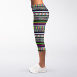 Colorful Leopard Navajo Tribal Print Women's Capri Leggings