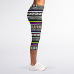 Colorful Leopard Navajo Tribal Print Women's Capri Leggings