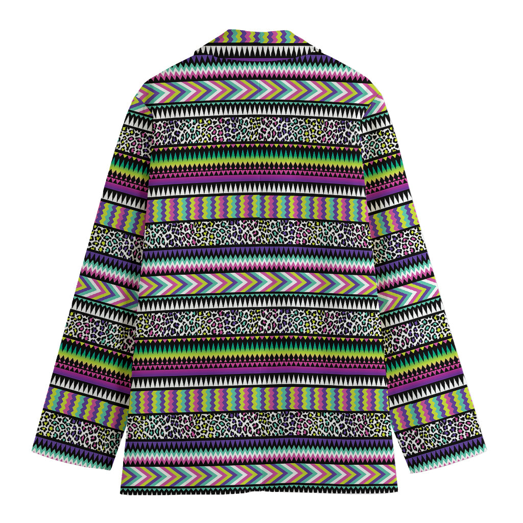 Colorful Leopard Navajo Tribal Print Women's Cotton Blazer