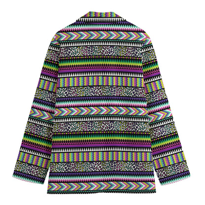 Colorful Leopard Navajo Tribal Print Women's Cotton Blazer