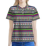 Colorful Leopard Navajo Tribal Print Women's Polo Shirt