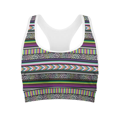 Colorful Leopard Navajo Tribal Print Women's Sports Bra