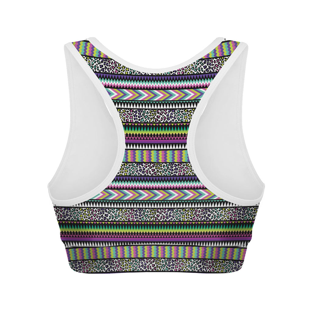 Colorful Leopard Navajo Tribal Print Women's Sports Bra