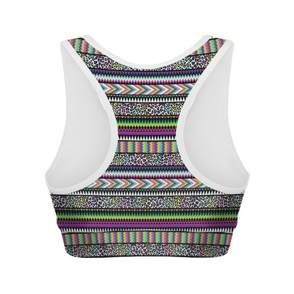 Colorful Leopard Navajo Tribal Print Women's Sports Bra