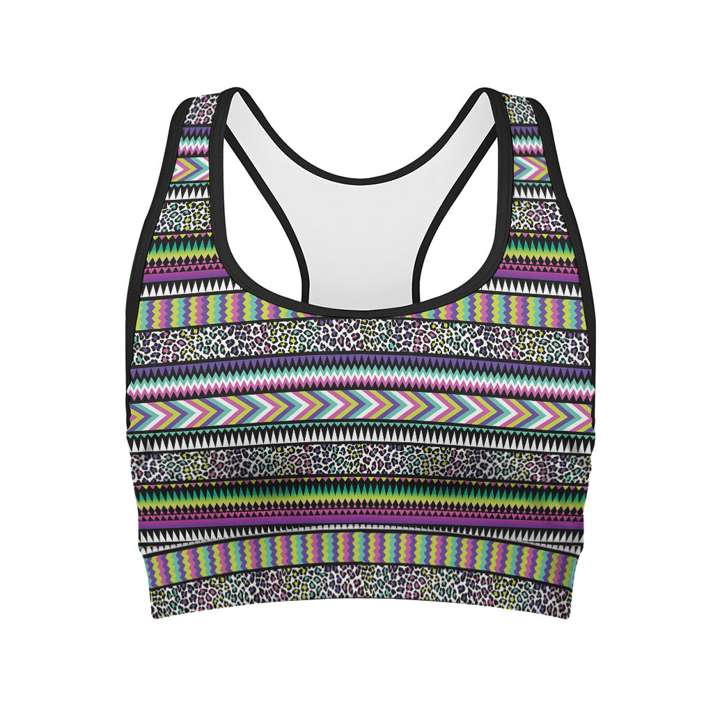 Colorful Leopard Navajo Tribal Print Women's Sports Bra