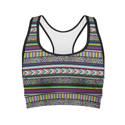 Colorful Leopard Navajo Tribal Print Women's Sports Bra