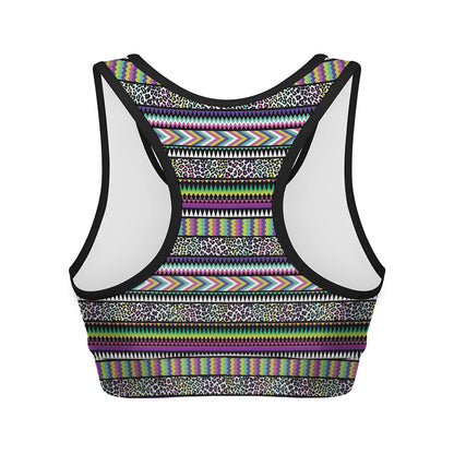 Colorful Leopard Navajo Tribal Print Women's Sports Bra
