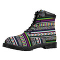 Colorful Leopard Navajo Tribal Print Padded Collar Lace Up Boots