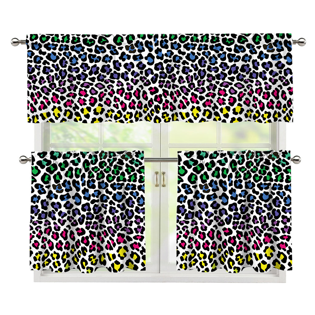 Colorful Leopard Print 3 Piece Kitchen Curtains