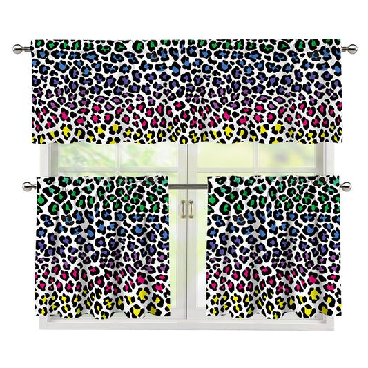 Colorful Leopard Print 3 Piece Kitchen Curtains