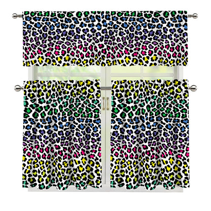 Colorful Leopard Print 3 Piece Kitchen Curtains