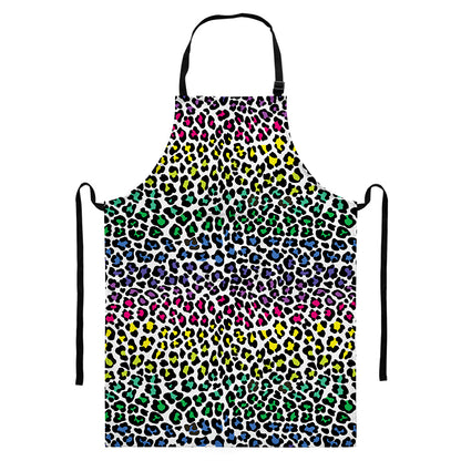 Colorful Leopard Print Bib Apron With Pocket