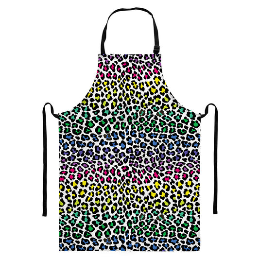 Colorful Leopard Print Bib Apron With Pocket