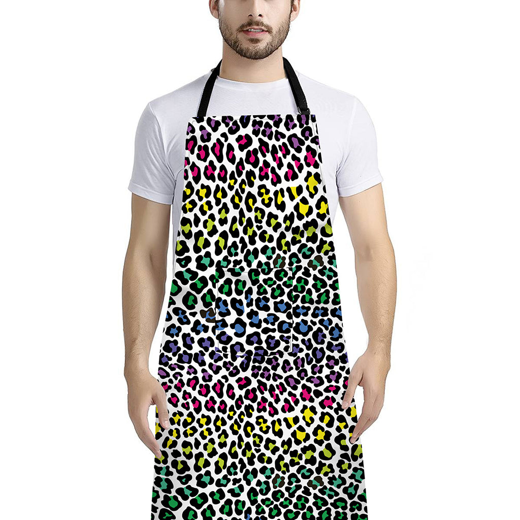 Colorful Leopard Print Bib Apron With Pocket