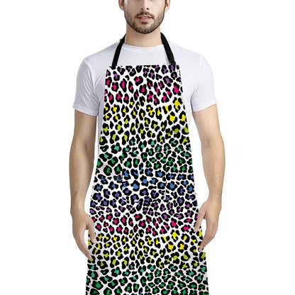 Colorful Leopard Print Bib Apron With Pocket
