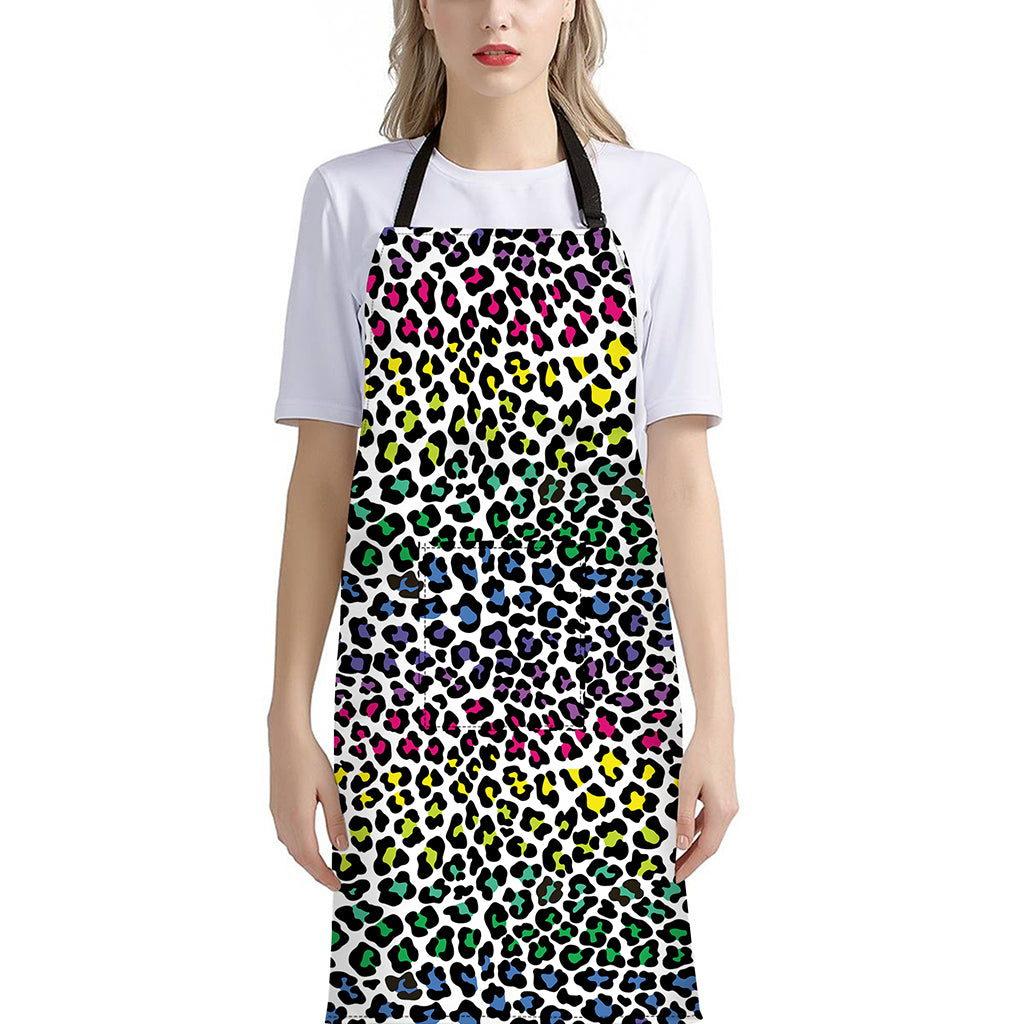 Colorful Leopard Print Bib Apron With Pocket