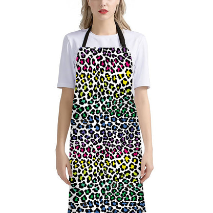 Colorful Leopard Print Bib Apron With Pocket
