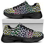 Colorful Leopard Print Black Chunky Shoes