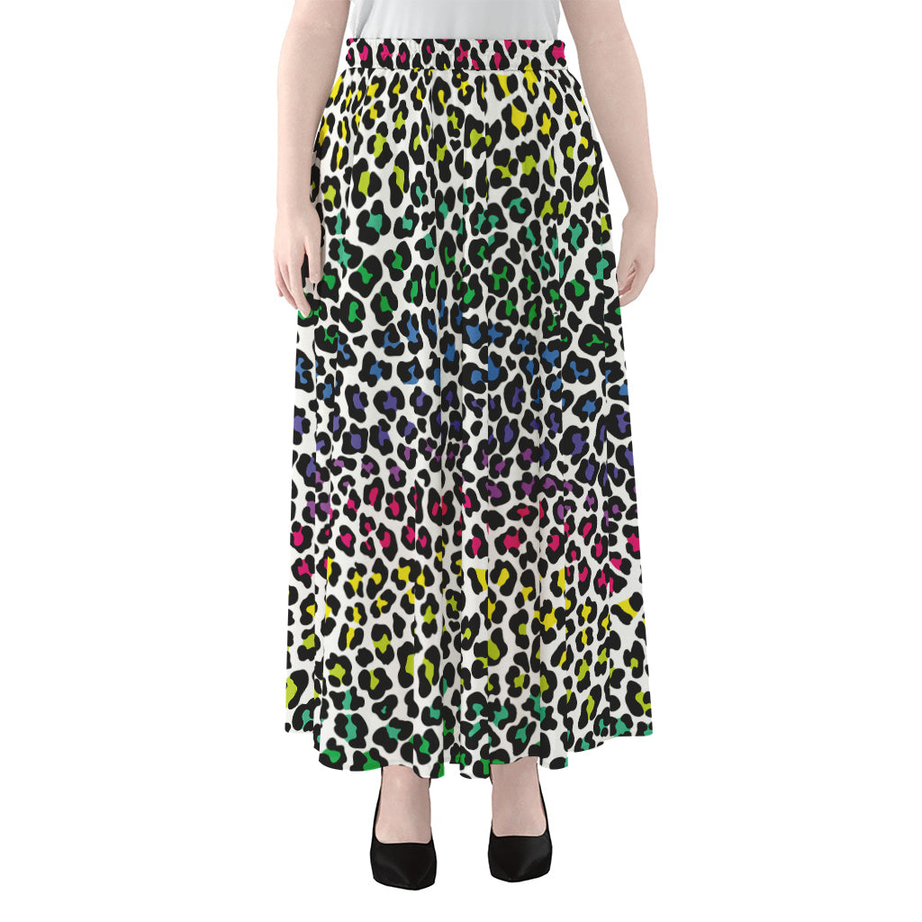 Colorful Leopard Print Chiffon Maxi Skirt