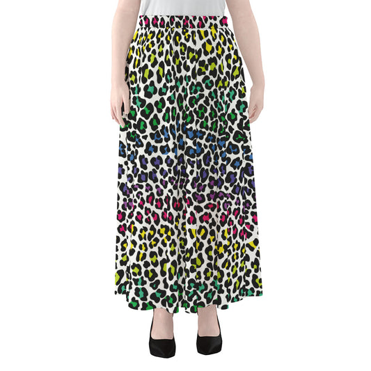 Colorful Leopard Print Chiffon Maxi Skirt