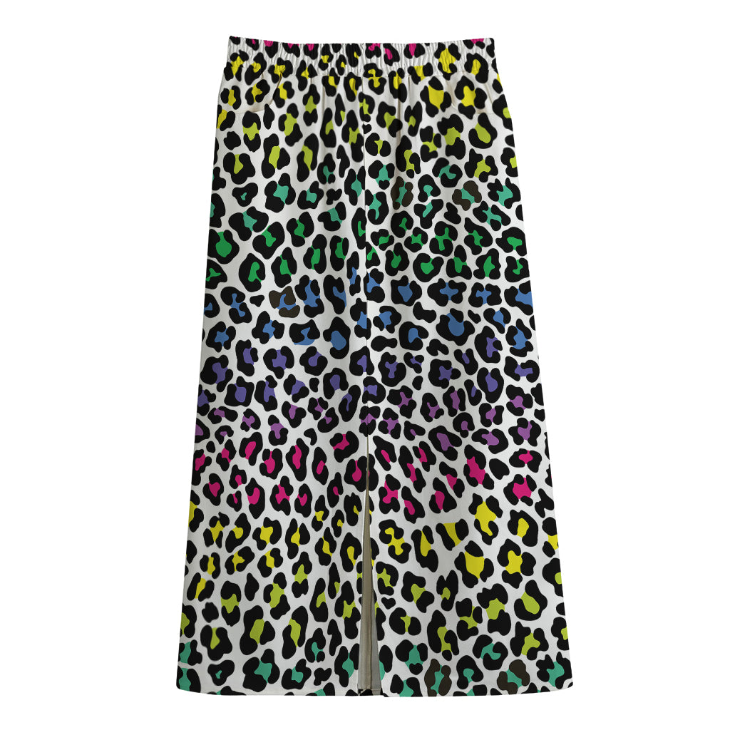 Colorful Leopard Print Cotton Front Slit Maxi Skirt